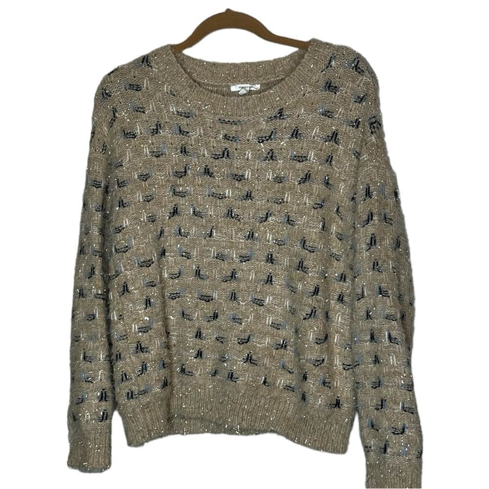 Maurice’s tan sparkle tinsel knit crew neck sweater XS